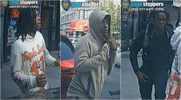 The NYPD is seeking the public’s help identifying these three individuals, who are wanted in connection with the June 4 assault on a scooter rider in Downtown Brooklyn.